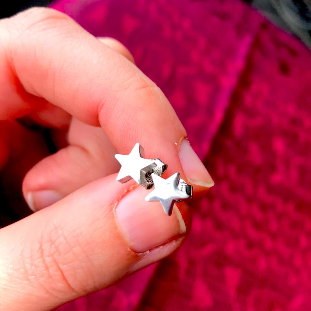 💯 Italian sterling silver star studs earrings